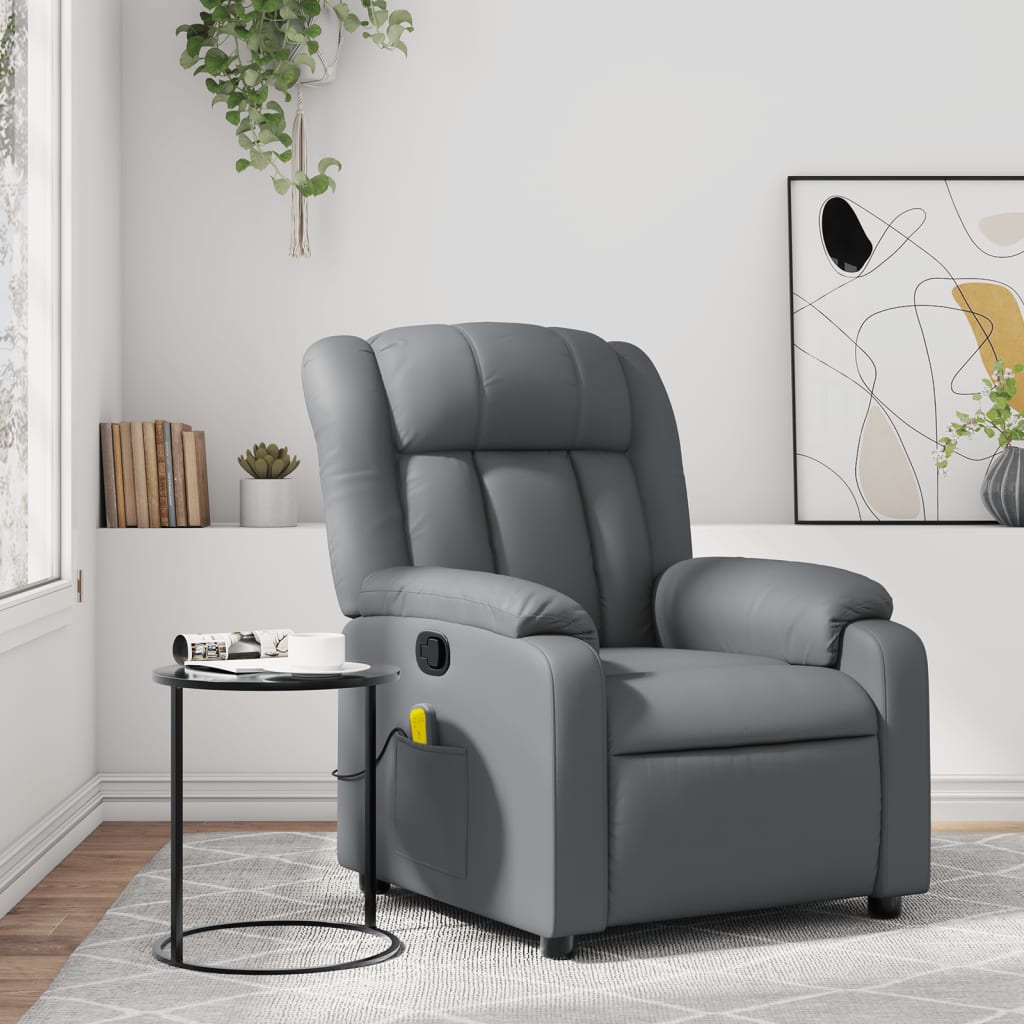 vidaXL Massage Recliner Chair Gray Faux Leather-0