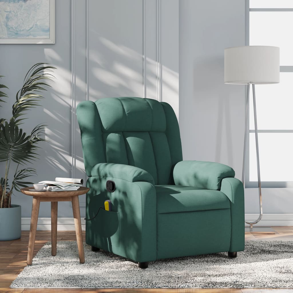 vidaXL Massage Recliner Chair Dark Green Fabric-0