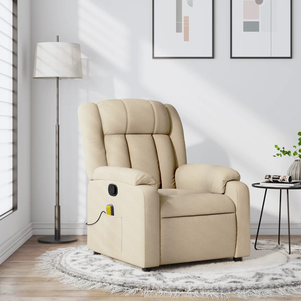 vidaXL Massage Recliner Chair Cream Fabric-0