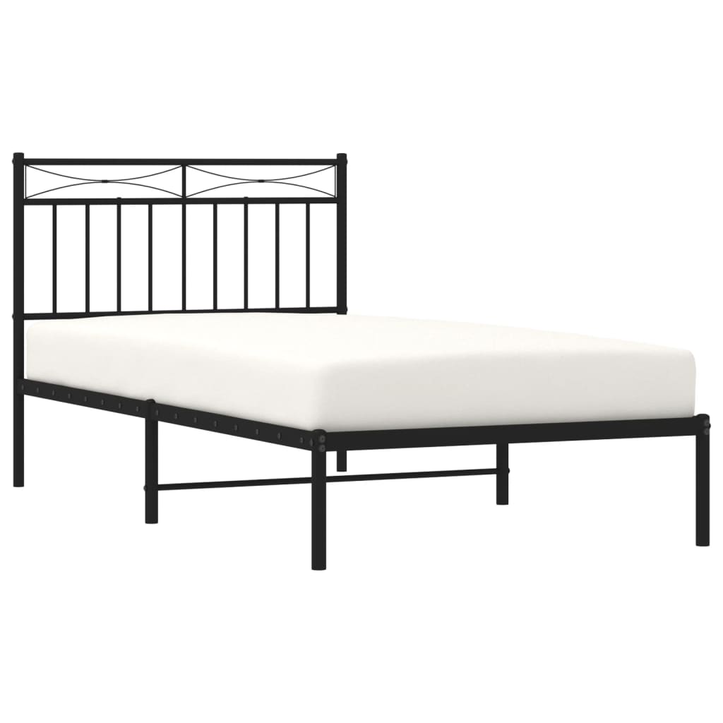 vidaXL Metal Bed Frame with Headboard Black 39.4"x74.8" Twin-1