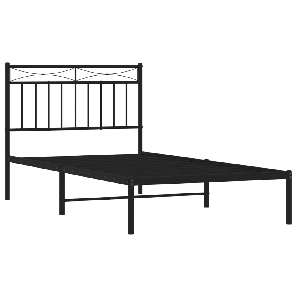 vidaXL Metal Bed Frame with Headboard Black 39.4"x74.8" Twin-2