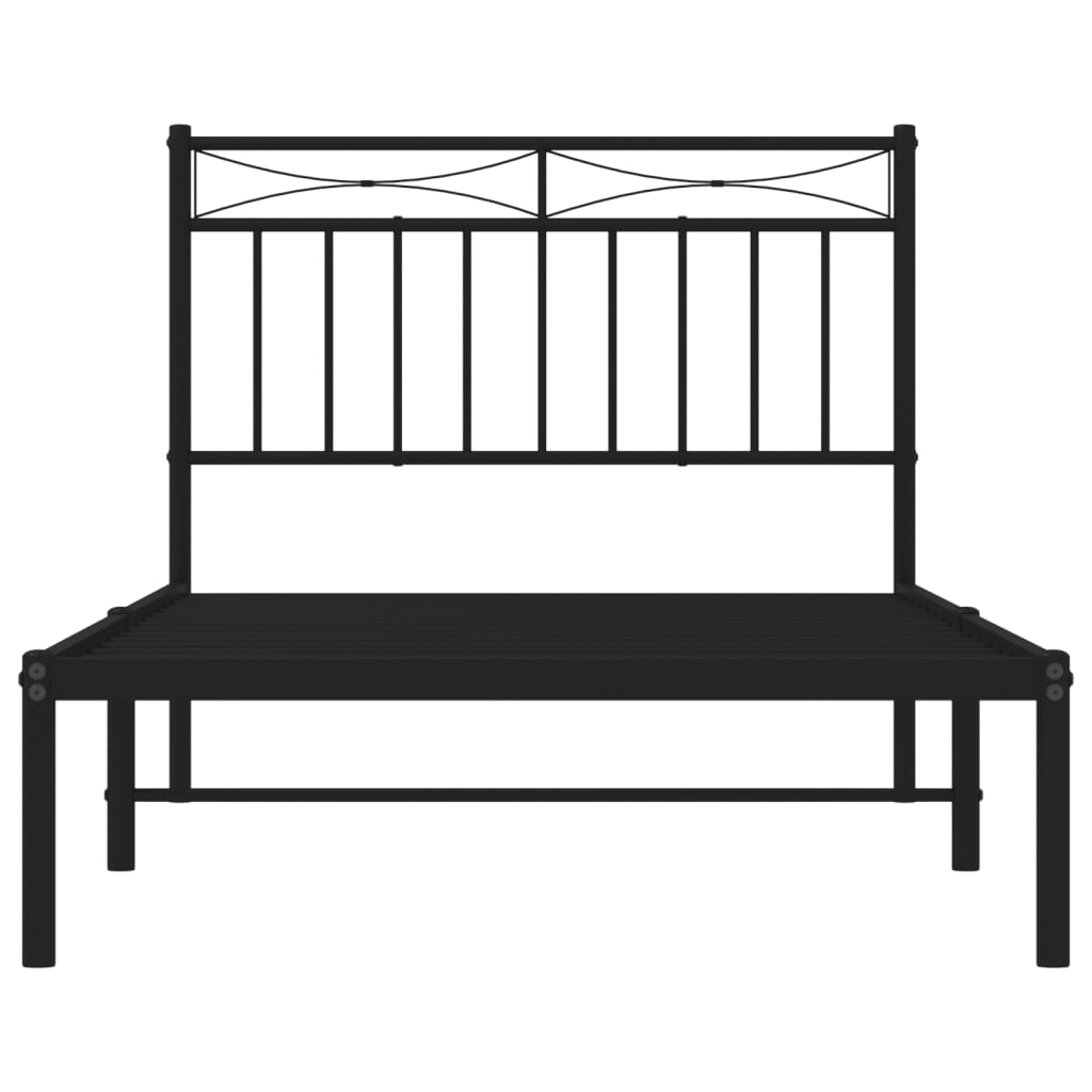 vidaXL Metal Bed Frame with Headboard Black 39.4"x74.8" Twin-3