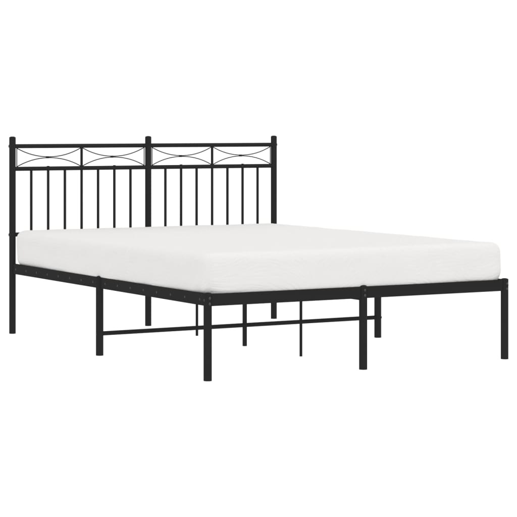 vidaXL Metal Bed Frame with Headboard Black 53.1"x74.8"-1