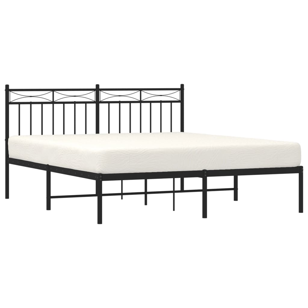 vidaXL Metal Bed Frame with Headboard Black 59.1"x78.7"-1