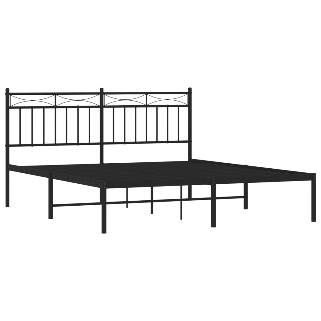 vidaXL Metal Bed Frame with Headboard Black 59.1"x78.7"-2