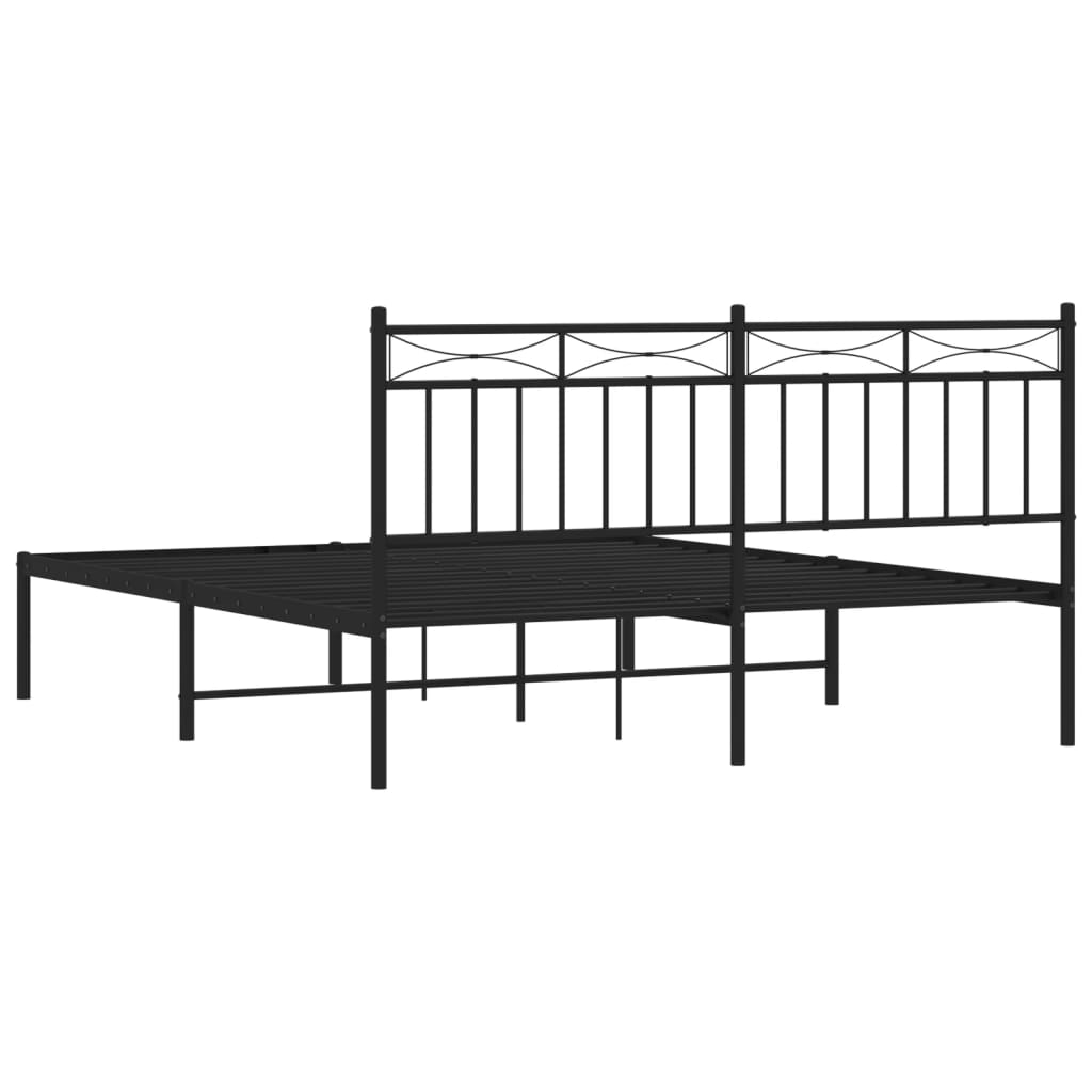 vidaXL Metal Bed Frame with Headboard Black 59.1"x78.7"-5