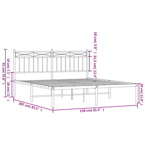 vidaXL Metal Bed Frame with Headboard Black 59.1"x78.7"-7