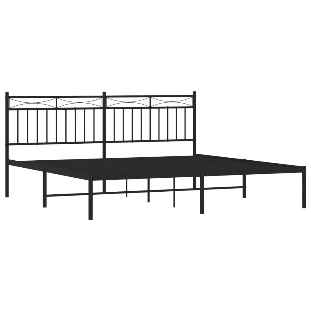 vidaXL Metal Bed Frame with Headboard Black 72"x83.9" California King-2