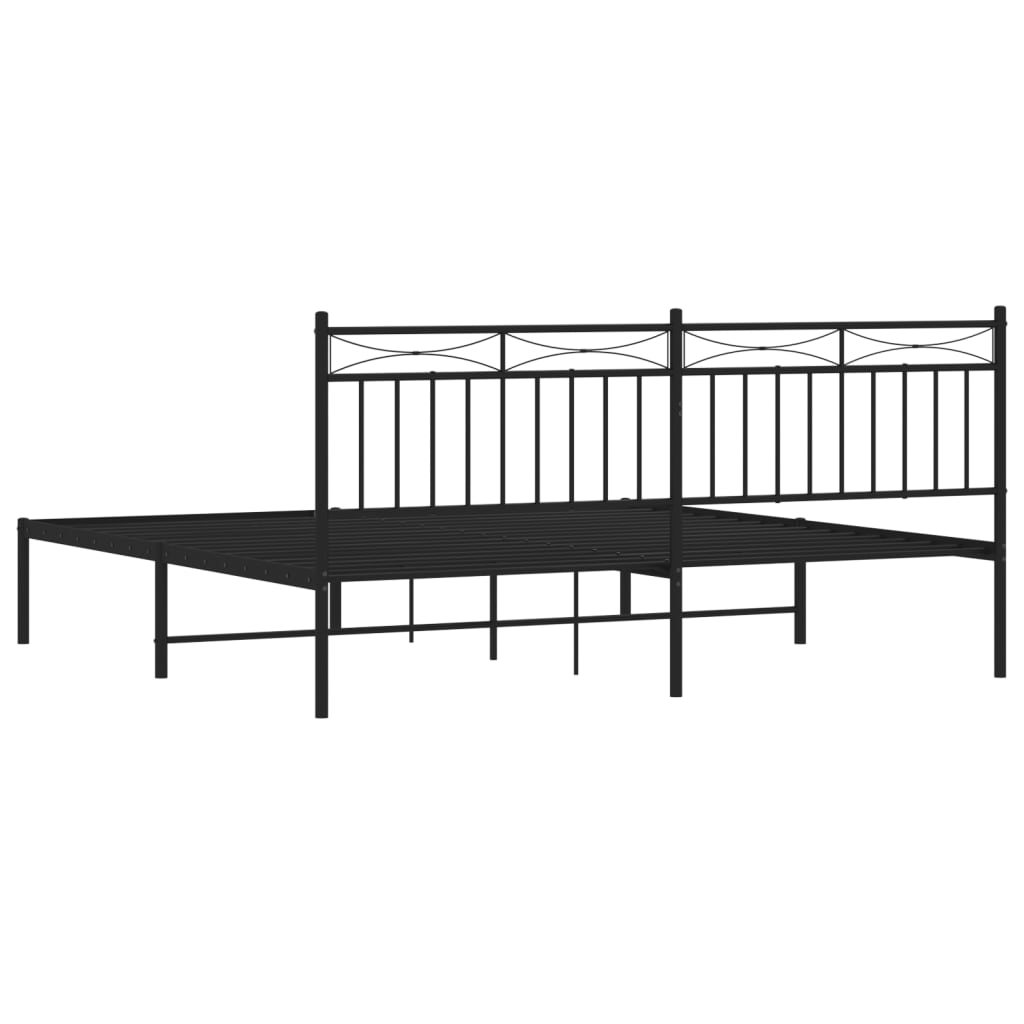 vidaXL Metal Bed Frame with Headboard Black 72"x83.9" California King-5