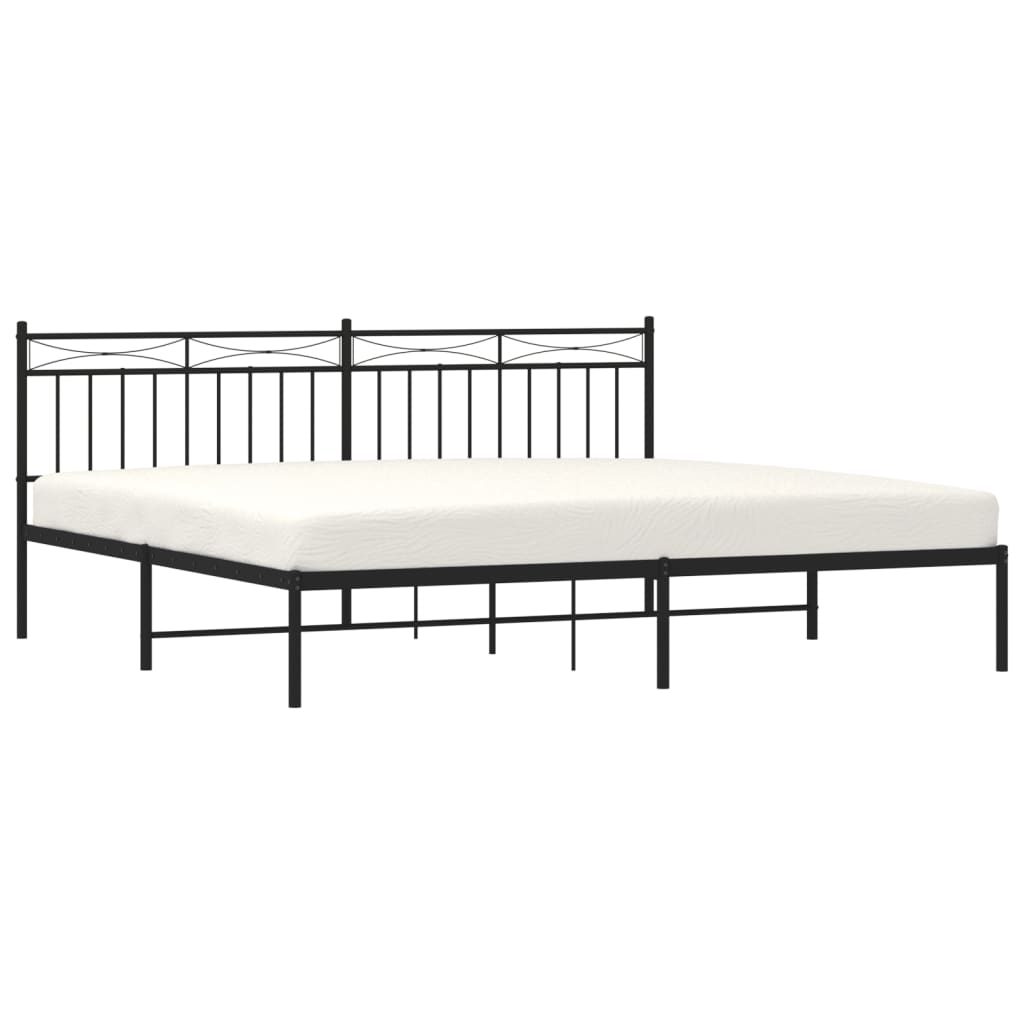 vidaXL Metal Bed Frame with Headboard Black 76"x79.9" King-1