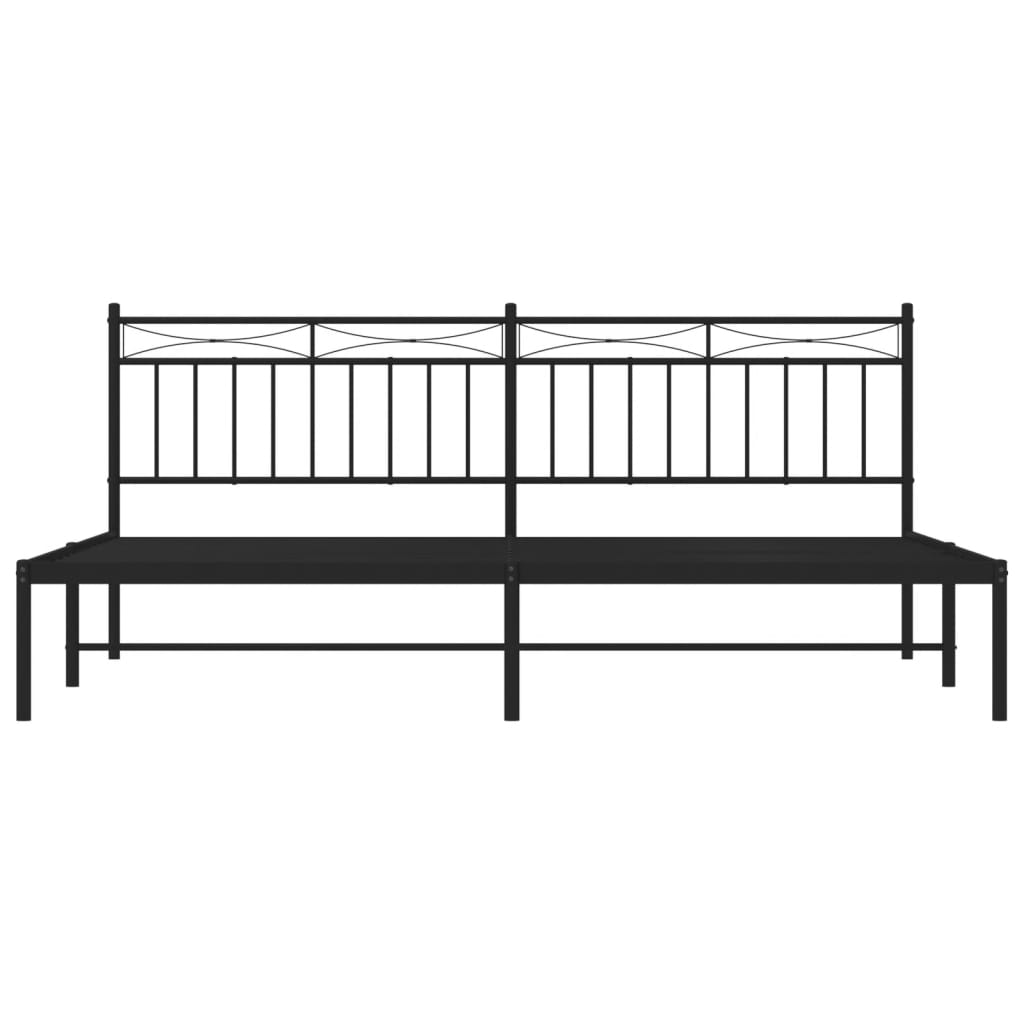 vidaXL Metal Bed Frame with Headboard Black 76"x79.9" King-3