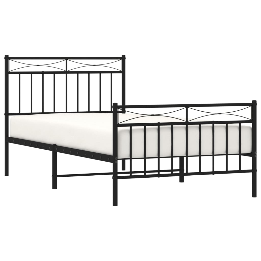 vidaXL Metal Bed Frame with Headboard and Footboard Black 39.4"x74.8" Twin-1