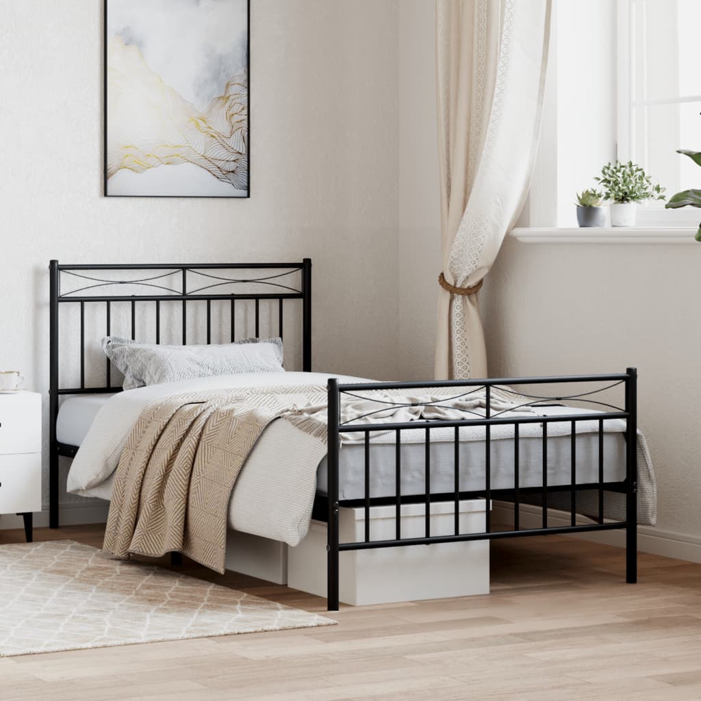 vidaXL Metal Bed Frame with Headboard and Footboard Black 39.4"x74.8" Twin-0