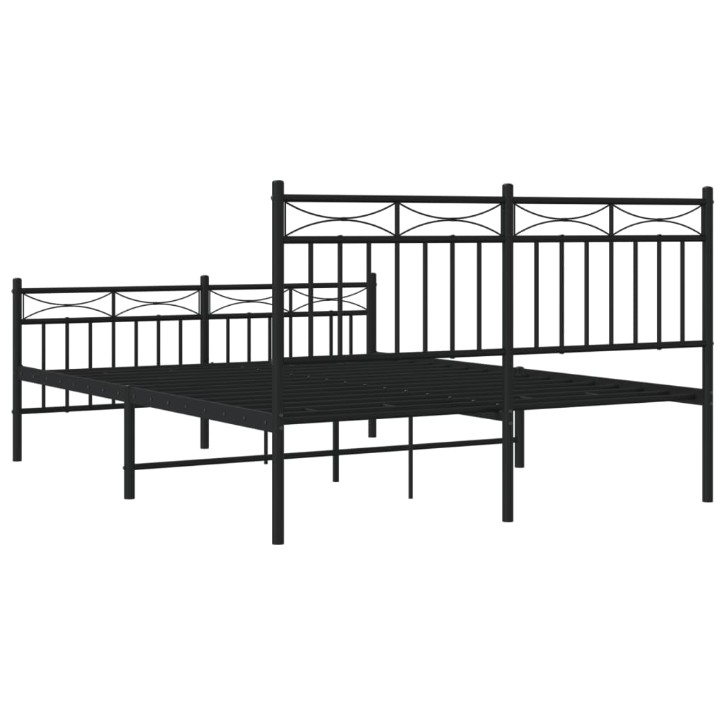 vidaXL Metal Bed Frame with Headboard and Footboard Black 53.1"x74.8"-5