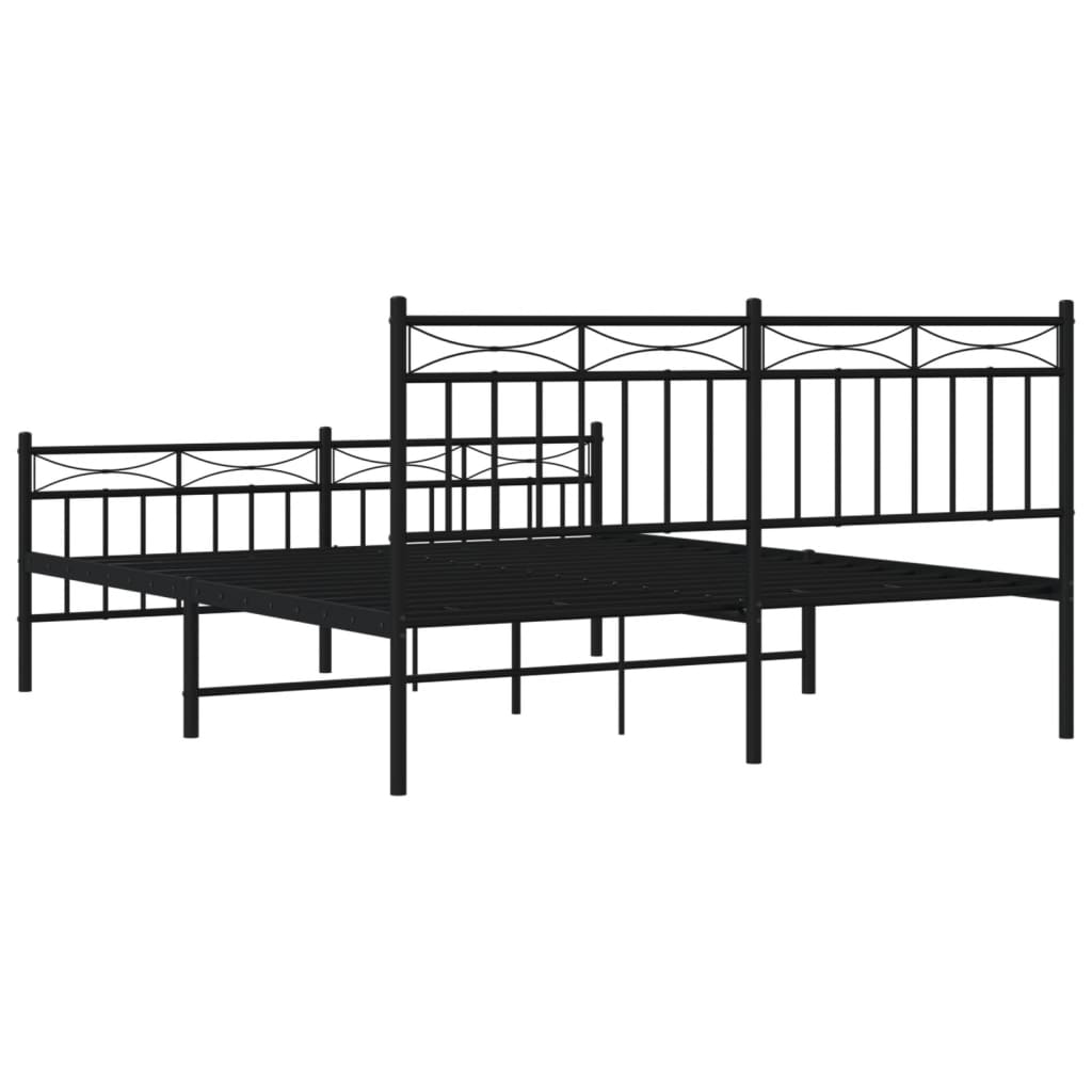 vidaXL Metal Bed Frame with Headboard and Footboard Black 59.1"x78.7"-5