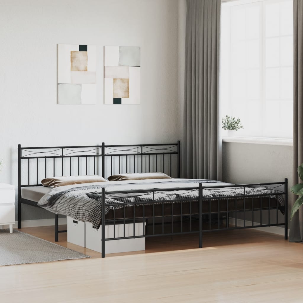 vidaXL Metal Bed Frame with Headboard and Footboard Black 76"x79.9" King-0