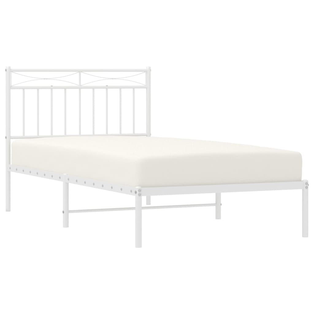 vidaXL Metal Bed Frame with Headboard White 39.4"x74.8" Twin-1