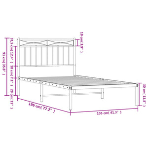 vidaXL Metal Bed Frame with Headboard White 39.4"x74.8" Twin-7