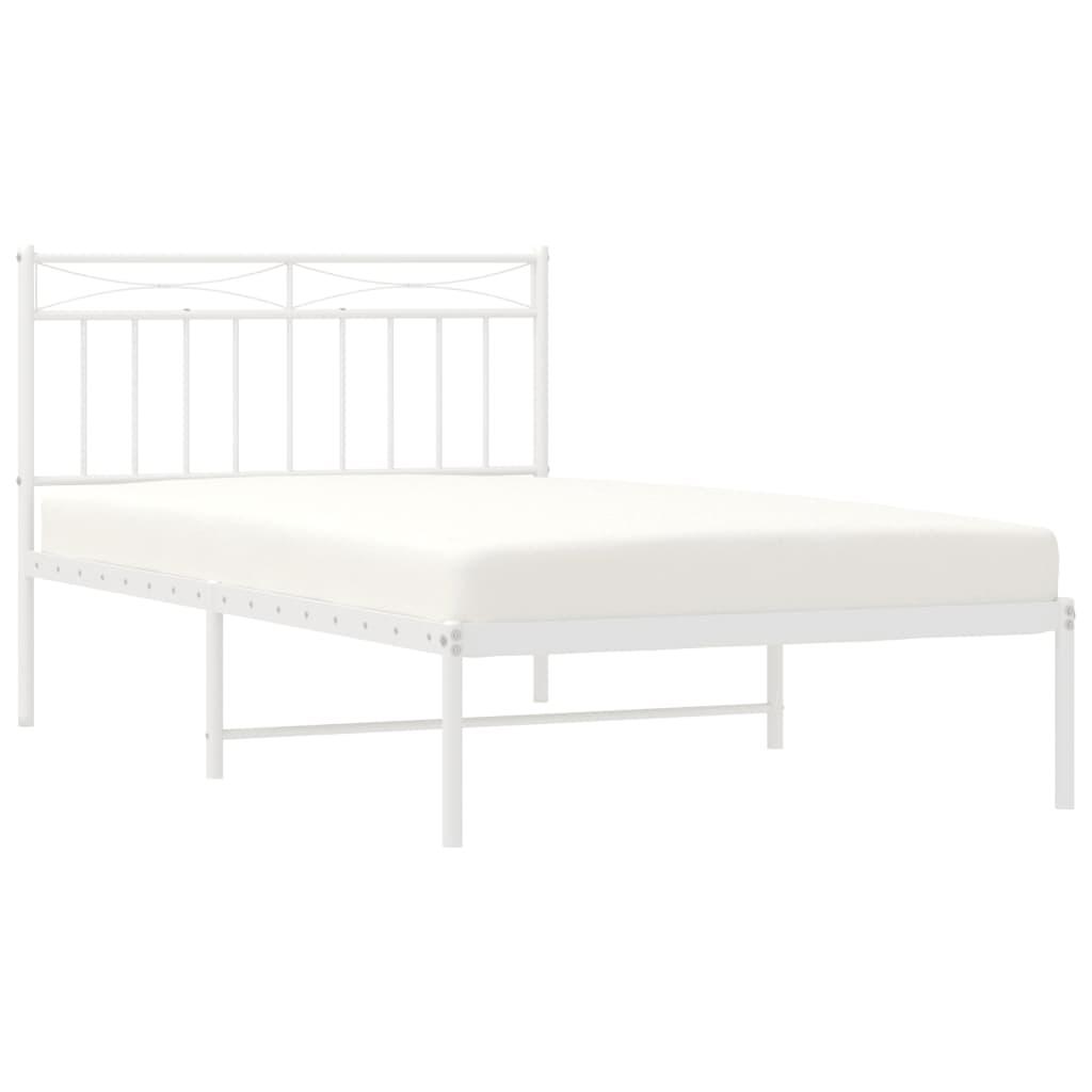 vidaXL Metal Bed Frame with Headboard White 39.4"x78.7"-1