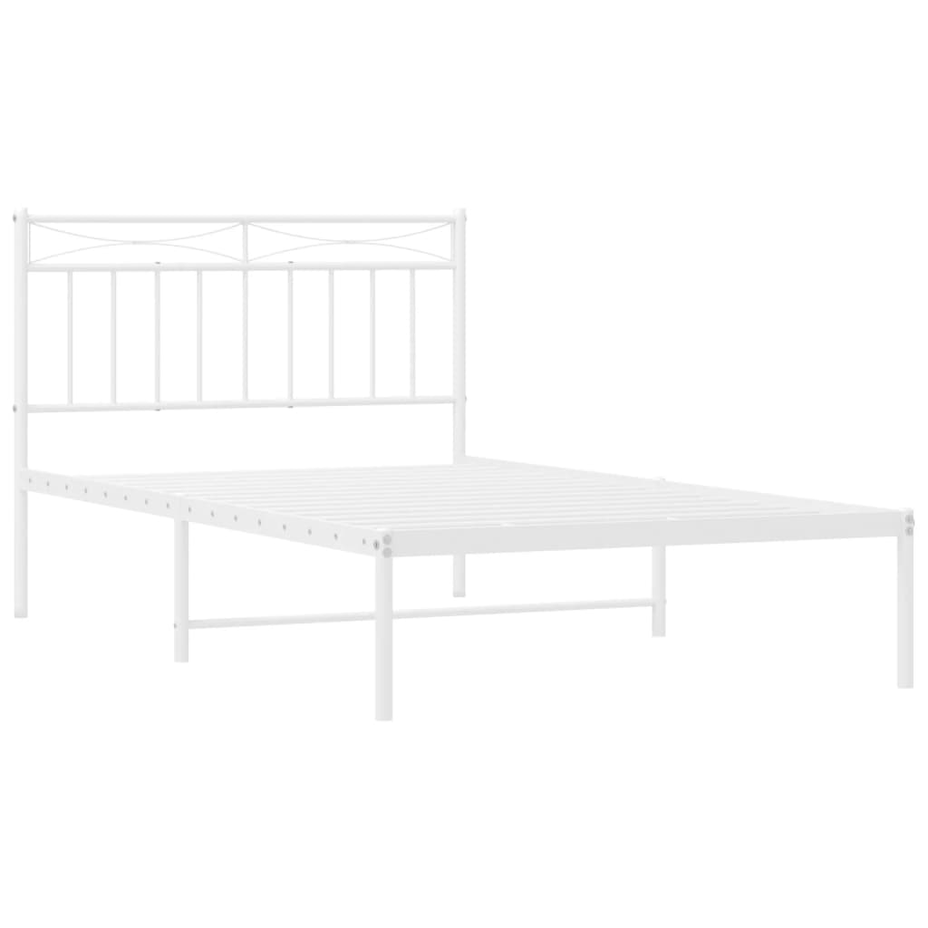 vidaXL Metal Bed Frame with Headboard White 39.4"x78.7"-2