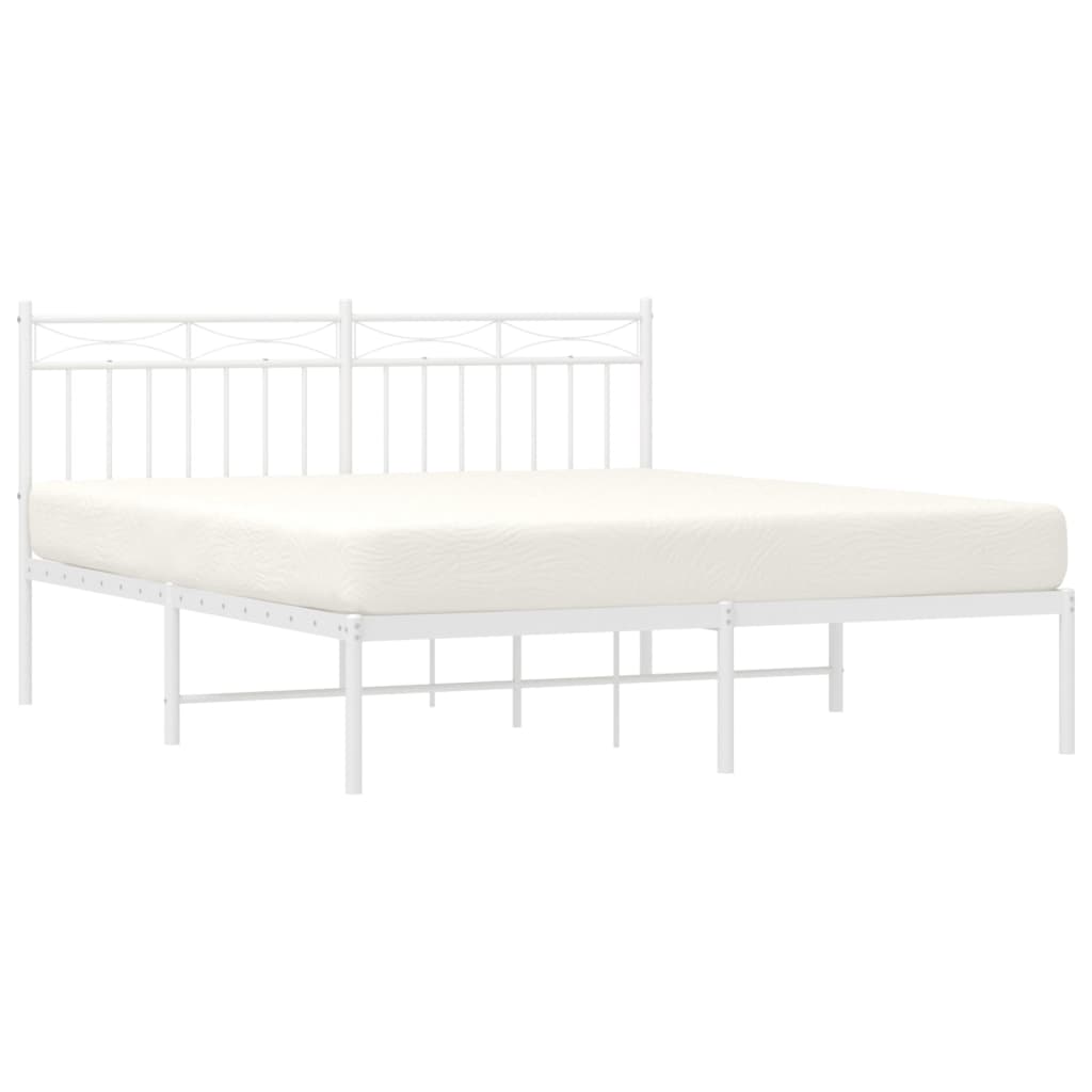 vidaXL Metal Bed Frame with Headboard White 59.1"x78.7"-1