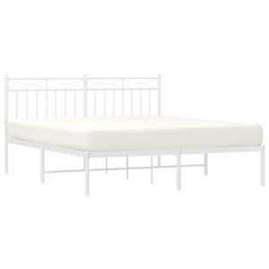 vidaXL Metal Bed Frame with Headboard White 59.1"x78.7"-1