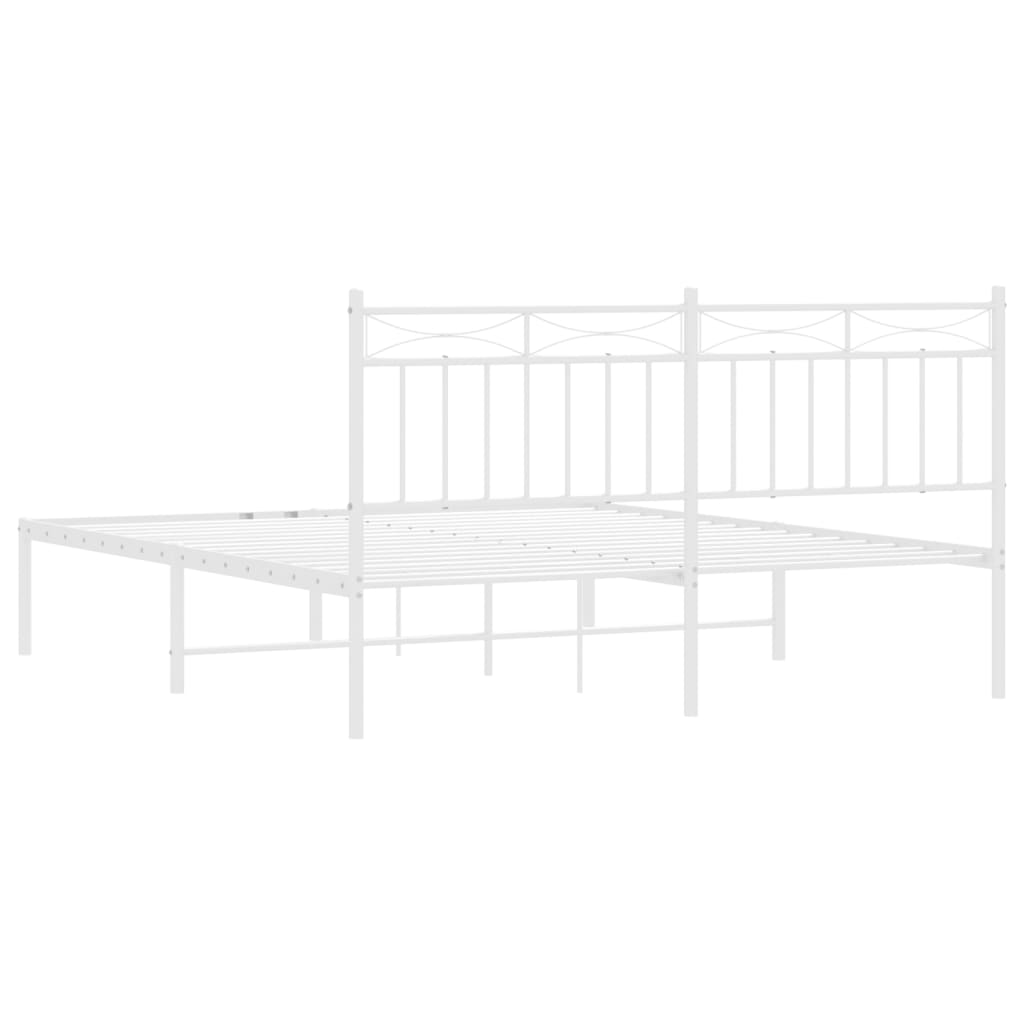 vidaXL Metal Bed Frame with Headboard White 59.1"x78.7"-5