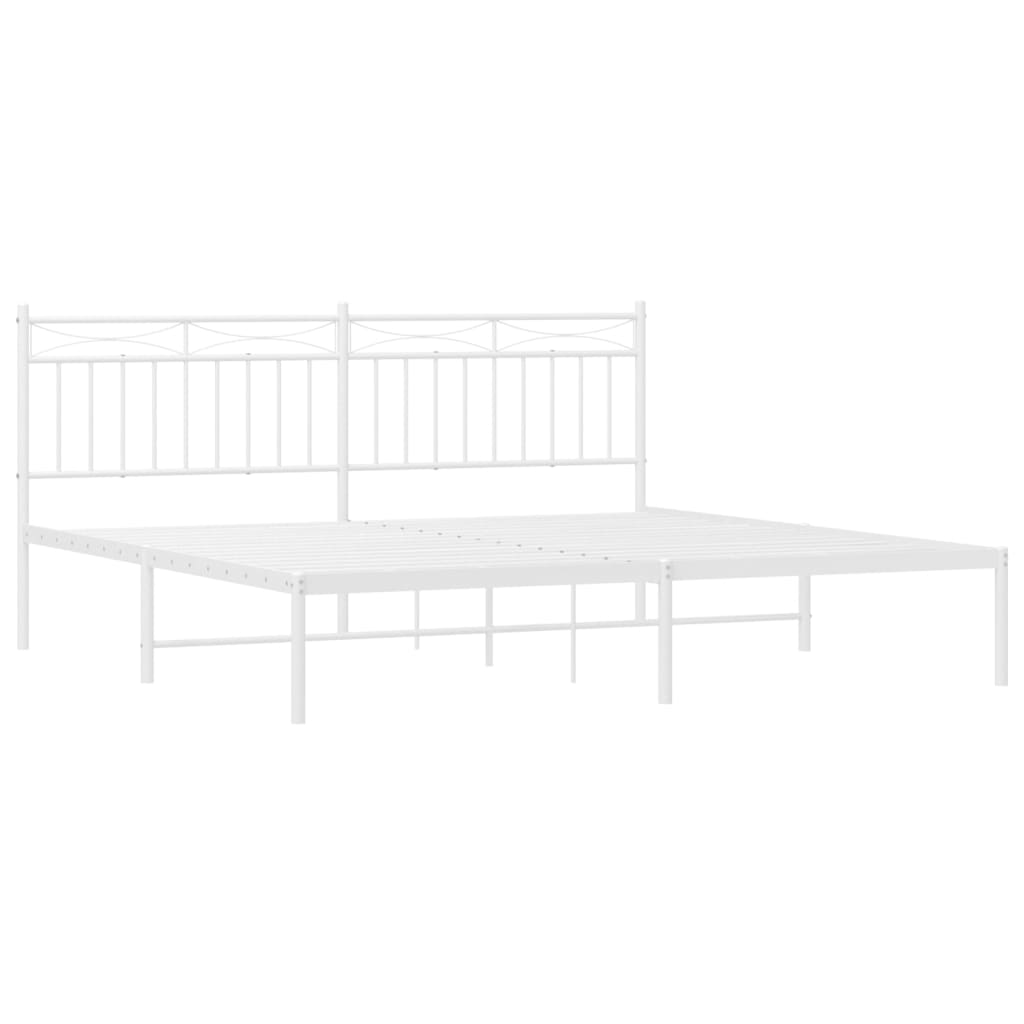 vidaXL Metal Bed Frame with Headboard White 72"x83.9" California King-2