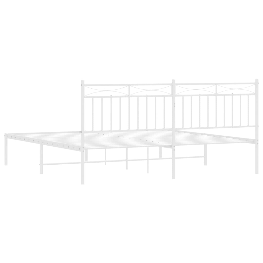 vidaXL Metal Bed Frame with Headboard White 72"x83.9" California King-5