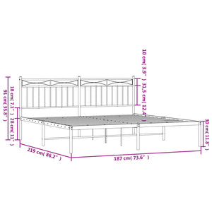 vidaXL Metal Bed Frame with Headboard White 72"x83.9" California King-7