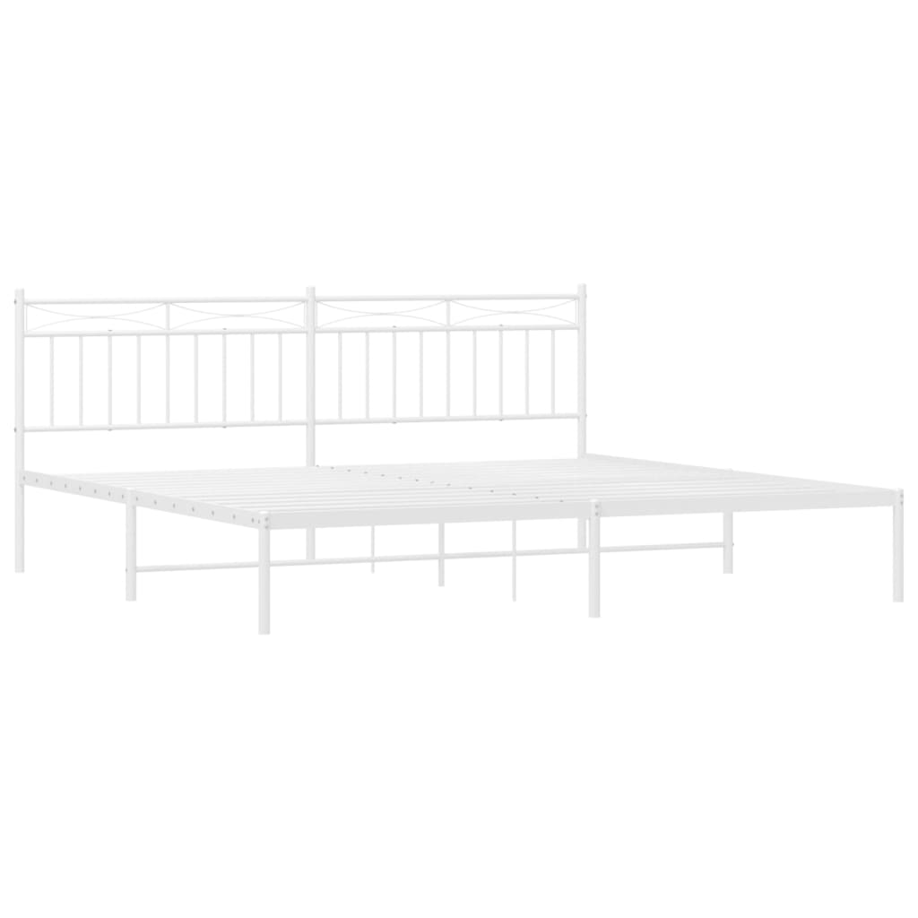 vidaXL Metal Bed Frame with Headboard White 76"x79.9" King-2