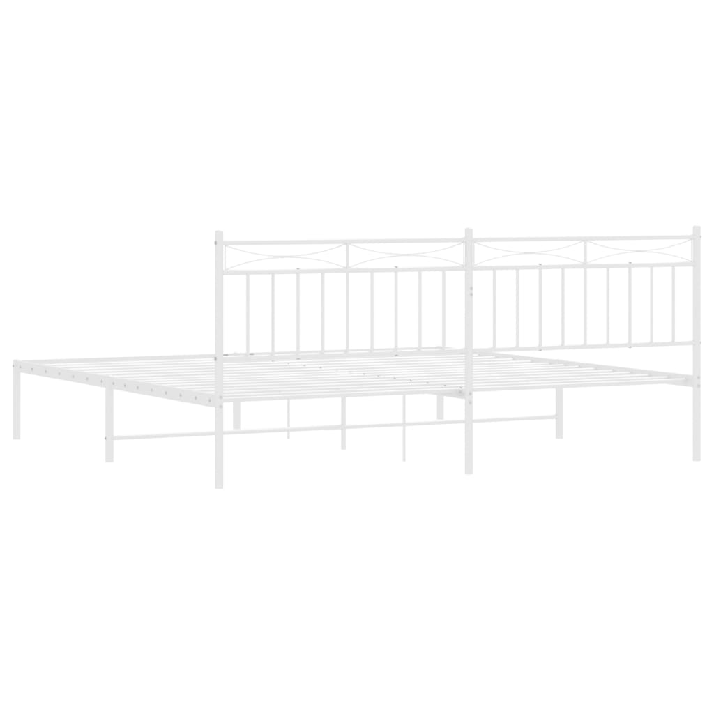 vidaXL Metal Bed Frame with Headboard White 76"x79.9" King-5