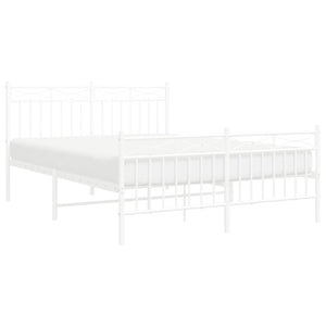 vidaXL Metal Bed Frame with Headboard and Footboard White 53.1"x74.8"-1