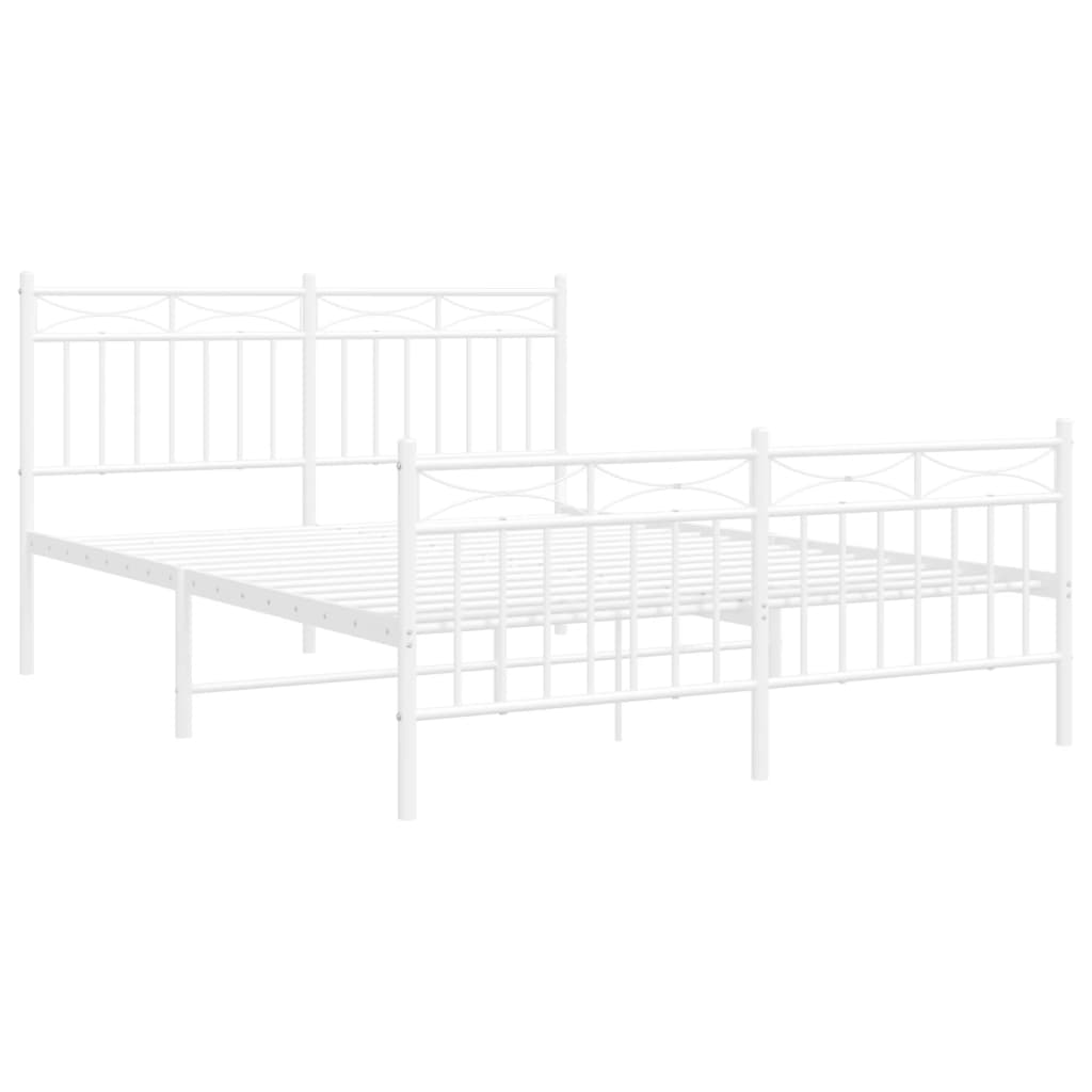 vidaXL Metal Bed Frame with Headboard and Footboard White 53.1"x74.8"-2