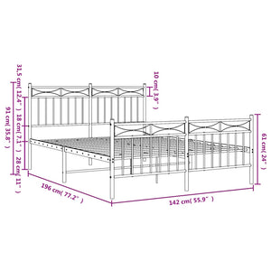 vidaXL Metal Bed Frame with Headboard and Footboard White 53.1"x74.8"-7