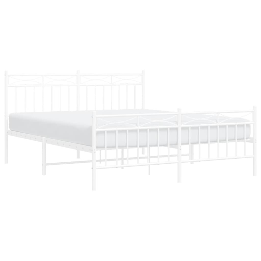 vidaXL Metal Bed Frame with Headboard and Footboard White 59.1"x78.7"-1