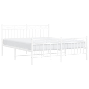 vidaXL Metal Bed Frame with Headboard and Footboard White 59.1"x78.7"-1