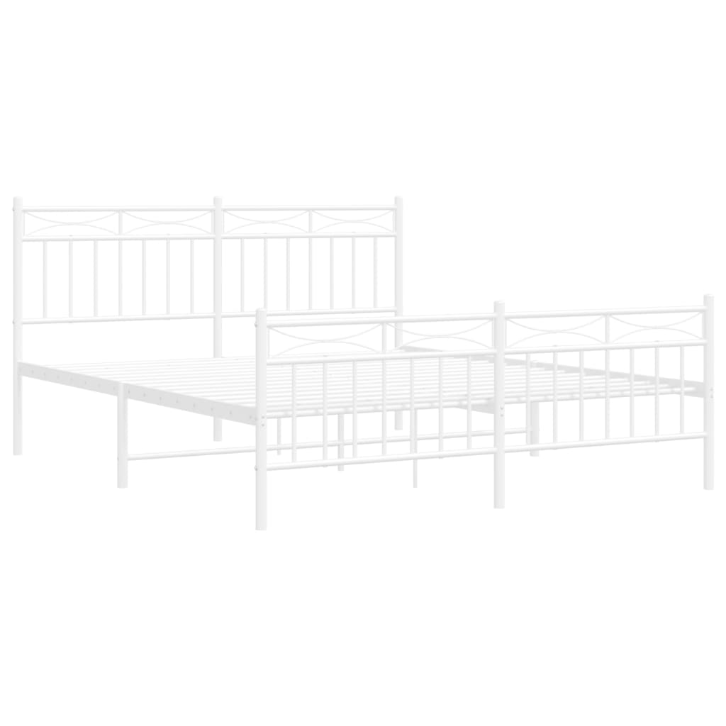 vidaXL Metal Bed Frame with Headboard and Footboard White 59.1"x78.7"-2