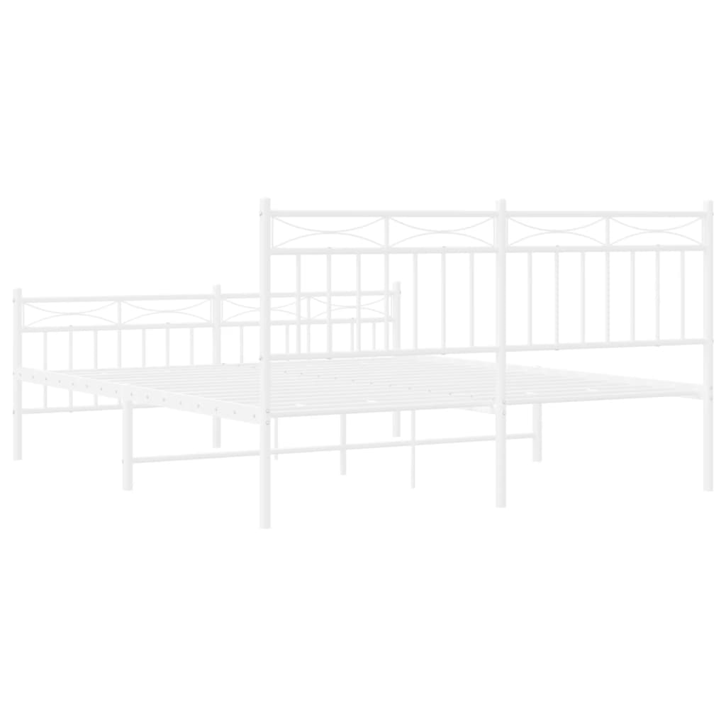 vidaXL Metal Bed Frame with Headboard and Footboard White 59.1"x78.7"-5