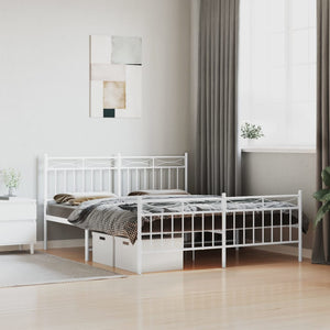 vidaXL Metal Bed Frame with Headboard and Footboard White 59.1"x78.7"-0