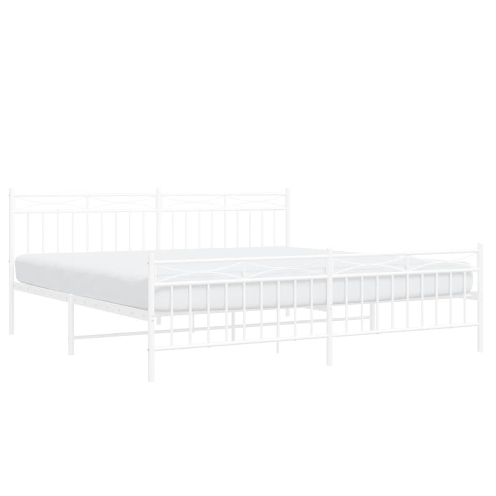 vidaXL Metal Bed Frame with Headboard and Footboard White 76"x79.9" King-1