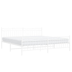 vidaXL Metal Bed Frame with Headboard and Footboard White 76"x79.9" King-1