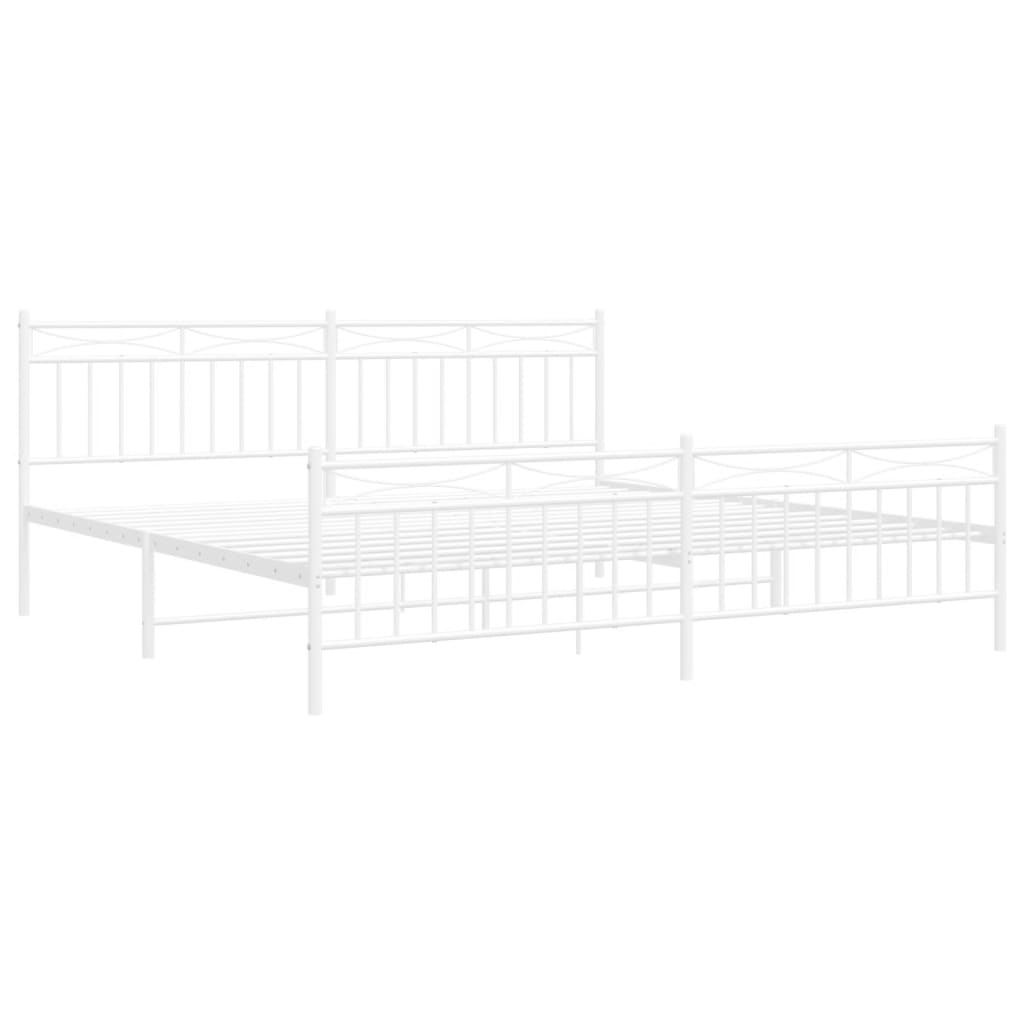 vidaXL Metal Bed Frame with Headboard and Footboard White 76"x79.9" King-2