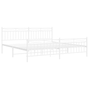 vidaXL Metal Bed Frame with Headboard and Footboard White 76"x79.9" King-2