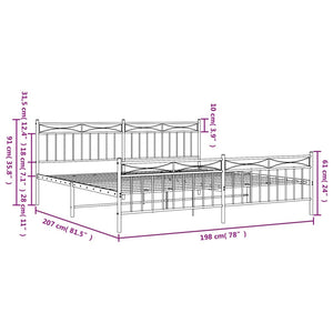 vidaXL Metal Bed Frame with Headboard and Footboard White 76"x79.9" King-7