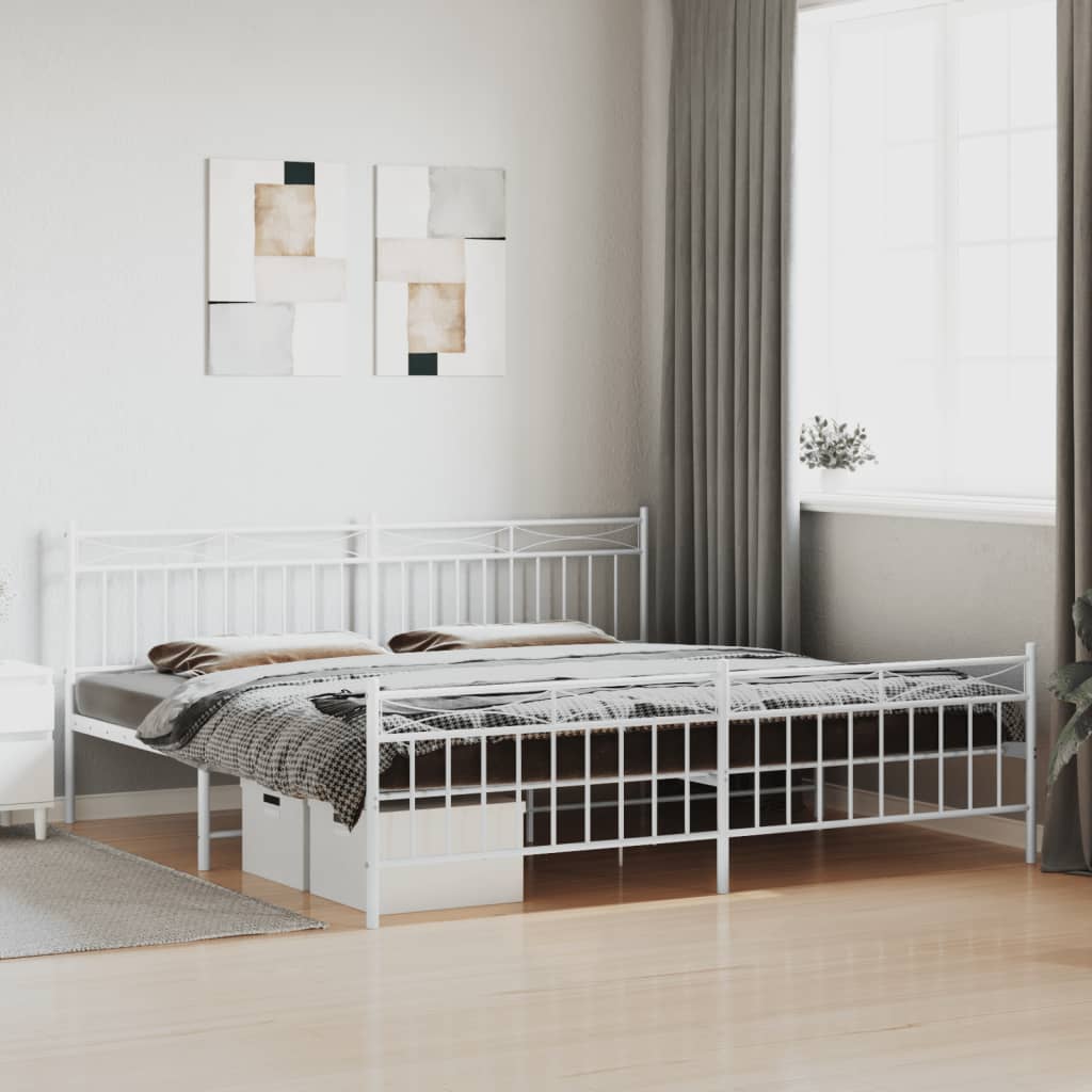 vidaXL Metal Bed Frame with Headboard and Footboard White 76"x79.9" King-0