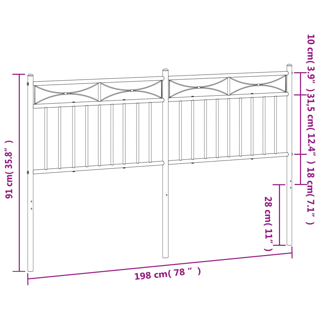 vidaXL Metal Headboard Bed Header with Back Support for Bedroom Furniture-30