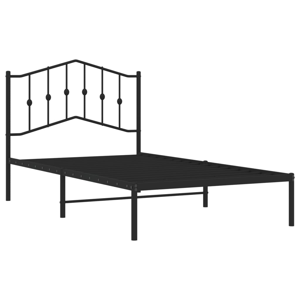 vidaXL Metal Bed Frame with Headboard Black 39.4"x74.8" Twin-2