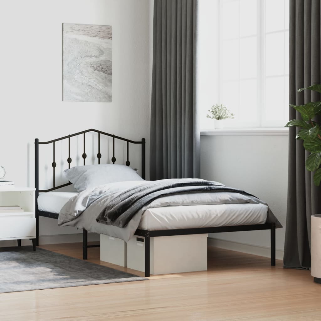 vidaXL Metal Bed Frame with Headboard Black 39.4"x74.8" Twin-0