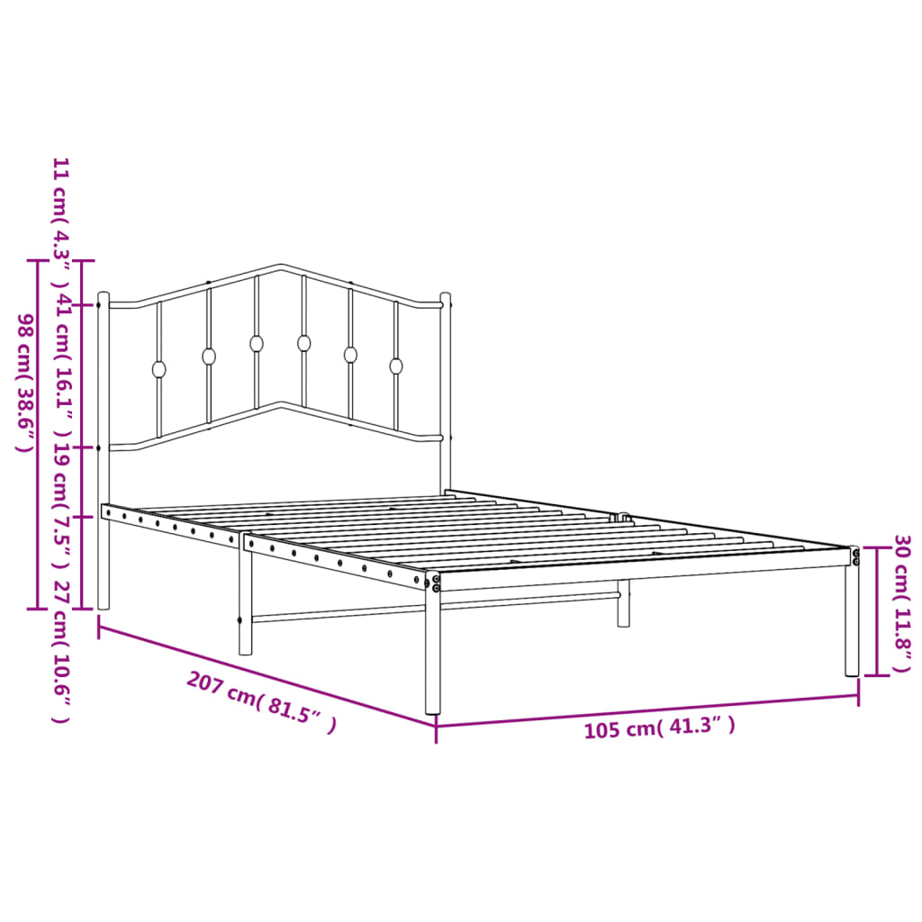 vidaXL Metal Bed Frame with Headboard Black 39.4"x78.7"-7